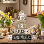 Lineshading 4 Pcs Easter Bunny Table Decoration Wooden Rustic Bunny 3-Tier Wooden Stacked Decor with 3D Hatching Rabbit Farmhouse Decor for Home Kitchen Dining Room, Easter Party Centerpiece Gift
