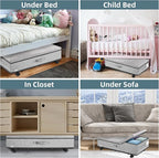 Under Bed Storage with Wheels, Rolling Underbed Storage Containers with Lids, Under Bed Shoe Storage Bins Organizer with Reinforced Metal Bottom Support and Three Handles