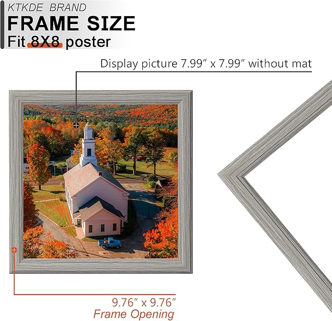 KTKDE 8x8 Picture Frame Set of 5, Wooden frames Grey, Wall Hanging for Tapletop Display, Best Square Photo Frame Studio Gallery for Photos, Posters & Art Prints