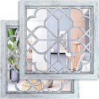 Wocred 2 PCS Square Wall Mirror,Gorgeous Rustic Farmhouse Accent,Rustic White Color Entry for Bathroom Renovation,Bedrooms,Living Rooms and More(12”x12”)