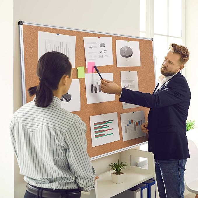Extra Large Cork Bulletin Board 60" X 48", Silver Aluminum Framed 5'x4' Corkboard for Wall, Wall Mounted Notice Pin Board with 18 Push Pins for School, Home & Office