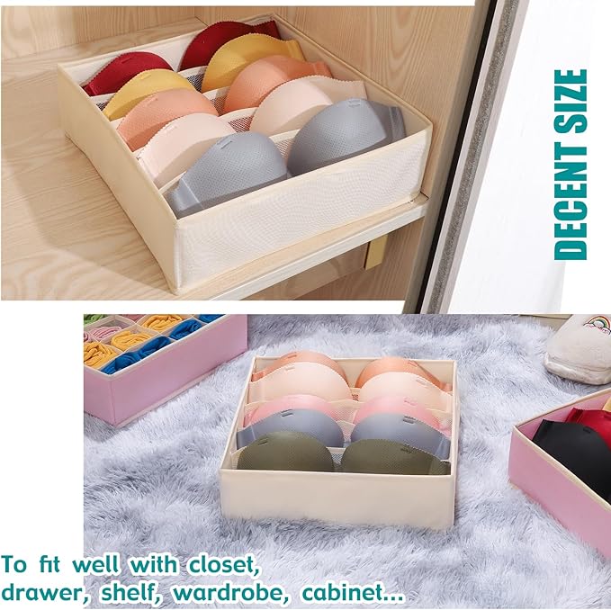 Drawer under Cabinet Clothes Organizer 5 Cell Foldable Storage Cubes Underwear Drawer Organizer Dividers Storage Boxes for Bra, Underwear（Creamy-White）