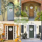 Interchangeable Wooden Seasonal Welcome Wreath, Rustic Round Dogs Front Door Wreaths for Home/Wall/Porch/Farmhouse Decor, for Easter Spring Summer Fall Halloween Christmas All Season Decorations