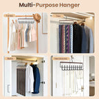 Tie Rack Hanger for Closet Upgraded 2-in-1 Tie and Belt Hanger Non Slip Tie Rack with 20 Hooks Tie Hanger Space Saving Wooden Belt Tie Organizer for Tank Tops Bras Cami Scarves, Walnut Color