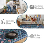 Moynesa Floral Washable Rug, Boho 5x7 Area Rugs for Living Room, Non Slip Large Dining Room Rug Under Table, Botanical Ultra Thin Floor Carpet for Bedroom Home Office, Blue