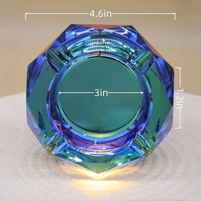 Coomin Crystal Glass Ashtray, Sparkly Cigar Cigarettes Ash Tray, Ashtrays for Smokers Indoor Office Home Desktop Tabletop, Unique Luxury Gifts for Men Women, Green