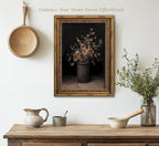 Vintage Gold Framed Wall Art Fall Dried Flowers Antique Vase Country Oil Painting Canvas Prints Dark Moody Rustic Still Life Picture Gothic Victorian Botanical Poster Artwork for Bedroom, 9x11in