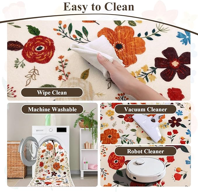 U'Artlines Indoor Door Mat Entrance Rug 2'x3'Soft Non Slip Machine Washable Floral Small Area Rug Carpet for Entryway Kitchen Bathroom Bedroom Beige