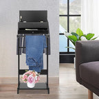 Clothing Valet Stand, Wood Suit Rack with Drawer & Compartment, Freestanding Valet Stand for Women and Man, 17"x12"x44" Suit Stand for Home Hotel Office (Black)