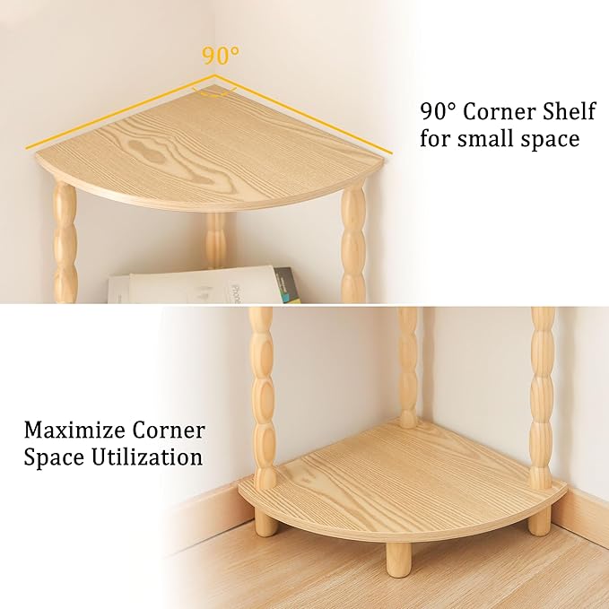 MaxSmeo Corner Shelf, 5-Tier Corner Bookshelf for Small Spaces, Stylish Corner Storage Display Shelves for Bedroom, Bathroom, Kitchen, Living Room (Natural)