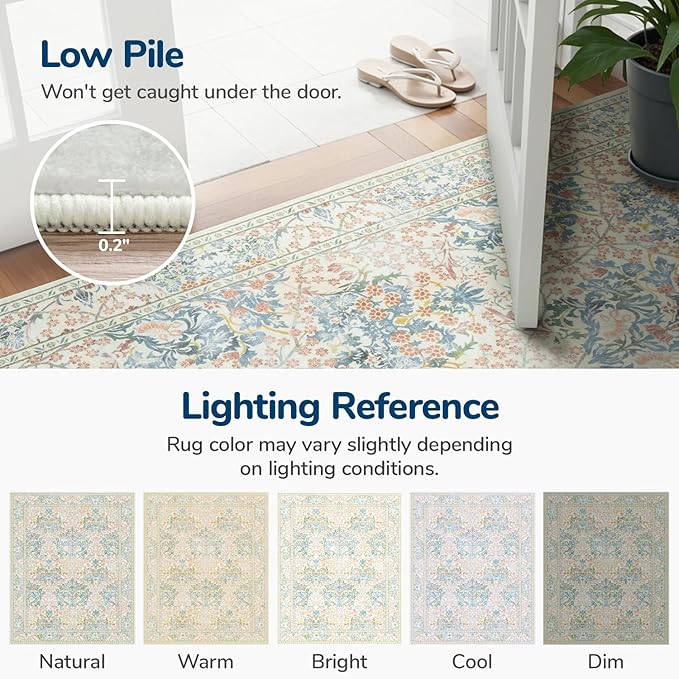 Lessymo Floral Runner Rug for Entryway, 2x6 Kitchen Rugs Non Slip Rubber Soft Washable Runners for Hallway, Faux Wool Small Carpet Bedside Rug, Vintage Floral Design Decor, Beige Brown