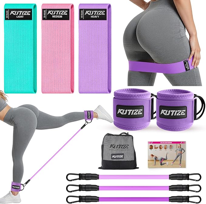 Ankle Resistance Bands with Cuffs & Fabric Resistance Bands Set - Legs & Glutes Workout Equipment for Women & Men, Home Gym Heavy Exercise Bands for Hip, Yoga, Strength Training, Rehab, Pilates