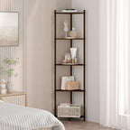 Wisuce Corner Shelf Stand - 5 Tier Walnut Bamboo Small Corner Bookshelf for Office Kitchen Bedroom Plant Stand Living Room Decor Small Space