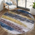 Ciicool 4ft Round Washable Rug, Modern Abstract Circle Rugs, Non-Slip Thin Lightweight Rug Yellow Grey Circular Print Distressed Carpet for Bedroom Living Room Under Dining Table Home Office Decor