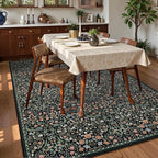 Moynesa Floral Washable 10x14 Rug, Boho Extra Large Living Room Area Rug, Botanical Dining Room Rugs for Under Table, Non Slip Ultra Thin Floor Carpet for Home Office Farmhouse, Black