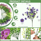 Artificial Flowers for Outdoors, 12 Bundles Multicolor Silk Fake Flower with Ferns for Spring Summer Decoration, UV Resistant Artificial Outdoor Faux Plants for Home Planter Porch Patio Yard Decor