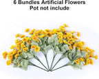 HyeFlora Dahlia Spring Artificial Flowers for Outdoors Fake Plants, 6 Bundles Outside Silk Daisy Realistic UV Resistant Faux Flowers for Outdoor Planters Porch Patio Yard Garden Home Decor, Yellow