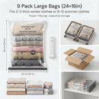 Vacuum Seal Bags for Clothing: 9 Pack Small Travel Vacuum Bags for Luggage with Rechargeable Electric Pump - Space Saver for Carry-On Packing
