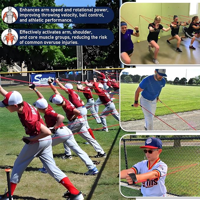 TOBWOLF 4PCS Baseball Exercise Bands with Interchangeable Grips, Baseball Resistance Trainer for Pitching & Throwing, Training Aid for Baseball Softball Pitchers to Build Arm Strength, Warm-Up