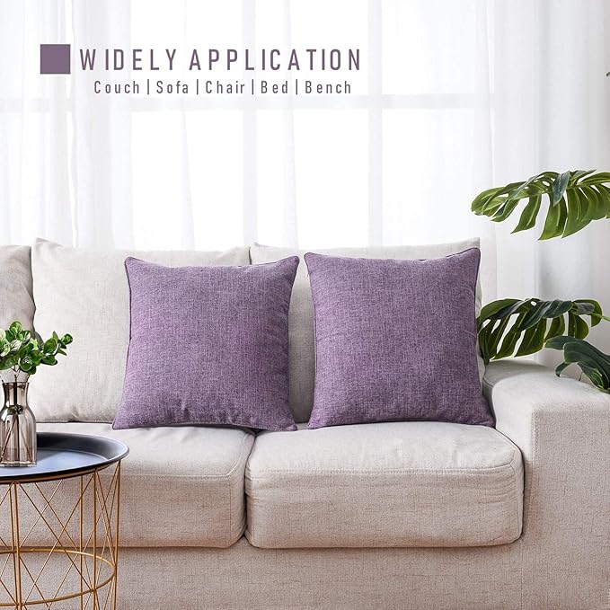 HPUK Linen Throw Pillow Covers Pack of 2, 20x20 Inch Accent Cushion Covers for Living Room, Bedroom, Decorative Solid Color Pillow Covers for Couch, Sofa, Chair, Lavender Mist