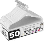 Utopia Home Velvet Hangers 50 Pack – Luxury Non-Slip Slim Pant & Coat Hangers, Strong Space-Saving Clothes Hangers with Pants Bar and 360° Swivel Hook – White