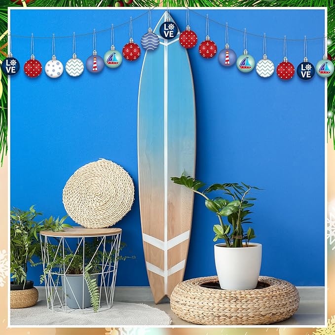 HyDren 40 Pcs Nautical Ornaments 1.2 Inch Summer Tree Decorations Anchor Sea Life Nautical Hanging Decorations Beach Tree Ornaments for Coastal Home Office Party Decor Gift