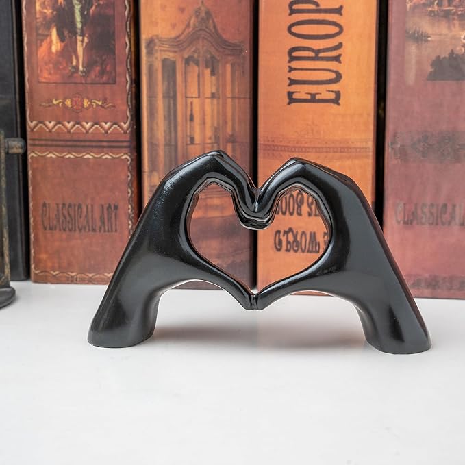 Small Heart Hands Sculpture Decor for Living Room Bedroom Bookshelf Coffe Table and Office Display, Love Finger Statue Modern Aesthetic Home Decor, Unique Gift for Wedding Christmas Birthday (Black)