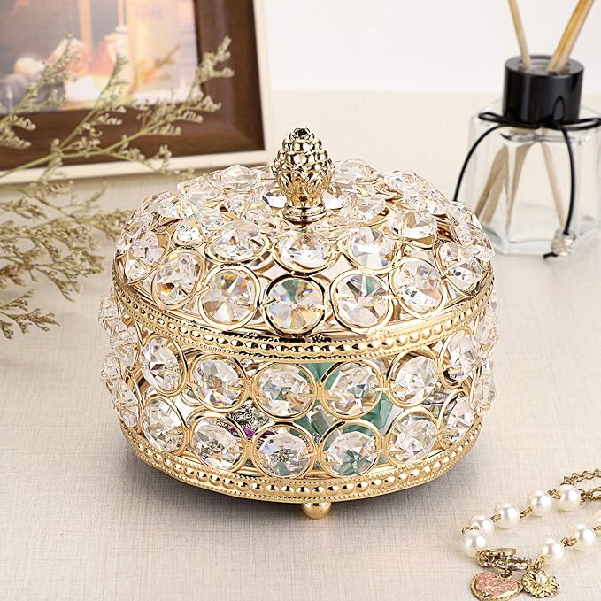 Hipiwe Crystal Mirrored Jewelry Box - Jewelry Trinket Organizer Treasure Box Home Decor Ring Earrings Necklace Storage Holder Chest Keepsake Box,Birthday Christmas Gift for Women, Large