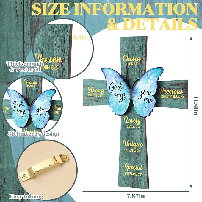 Panelee 11.81 Inch Christian Cross Wall Decor Wooden Cross Sign Inspirational Bible Verse Wood Wall Decor Scripture Hanging for Church Room Office Kitchen Gifts