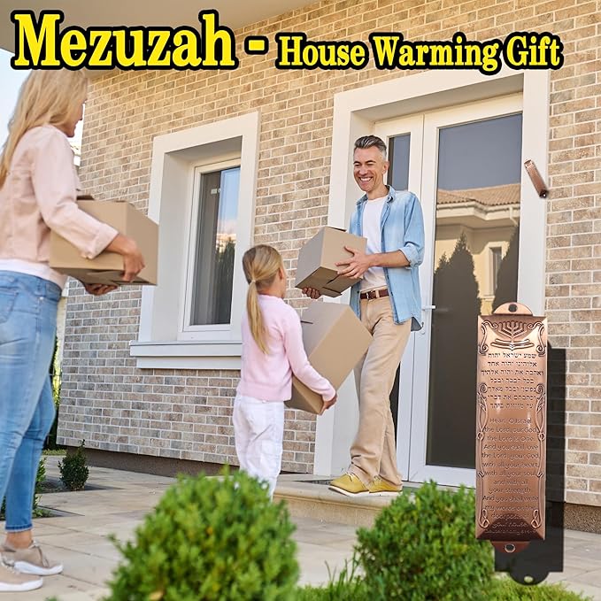 3 Pack Mezuzah with Scroll for Door - Jewish Mezuzah for Door Metal Cases with English and Hebrew Blessing for House Warming Hanukkah Gift (Antique Gold Silver Bronze)
