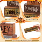 Lineshading 4 Pcs Thanksgiving Decorations for Home Wooden Turkey Decor Fall Tiered Tray Decor Thanksgiving Table Centerpiece Rustic Wooden Turkey Block Sign for Autumn Harvest Party Kitchen Shelf