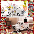 Threehoney Farmhouse Truck Decor 12.2 Inch Vintage White Metal Truck with 16 Magnet Patriotic Table Decoration Summer Centerpieces for Home Kitchen 4th of July Holiday Interchangeable Decor