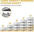 5-Tier Stackable Closet Organizer Shelf – Foldable Metal Storage Bins for Clothes, Sweaters & Towels | Stylish Black Wire Baskets for Bedroom, Wardrobe, Dorm or Entryway