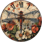 Dragonfly And Flower Metal Sign Vintage Tin Sign Round Sign Aluminum Sign for Farmhouse Kitchen Outdoor Outside Home Backyard Wall Decor 12 Inch