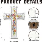 VZVCTFS White Multicolored Wildflowers Cross Wall Decor with Scripture - John 6:35 Wooden Christian Sign, Rustic Farmhouse Inspirational Gift for Home, Easter Christmas Hanging Art (6.5x10 Inch)（A07）