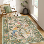 Lahome Botanical Birds 5x7 Washable Living Room Rug, Boho Green Bedroom Dining Room Rugs for Under Table, Large Vintage Indoor Floor Carpet for Home Office Entryway (5x7ft,Green)