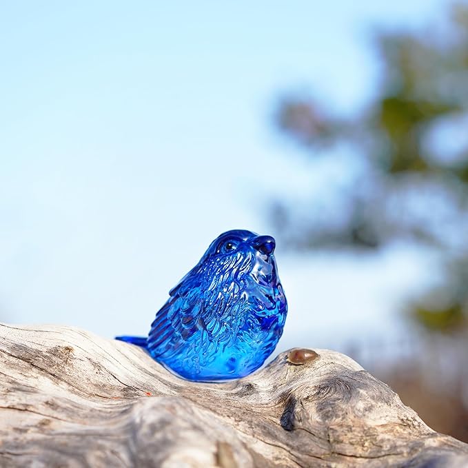 H&D HYALINE & DORA 3" Blue Glass Bird Figurine Miniature Blown Glass Birds Bird Gifts for Bird Lovers Women Men Animals Collectible Figurines for Desk Table Decor(Set of 2)