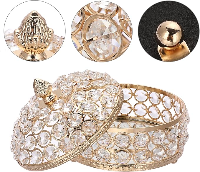 Hipiwe Crystal Jewelry Box Jewelry Trinket Organizer Box Gold Treasure Box Luxury Home Decor Ring Earrings Storage Holder Keepsake Box for Women,X-Large