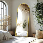 Delma Wall Mirror Full Length, Standing Floor Mirror for Bedroom Bathroom Living Room with Aluminium Frame (with Stand, Arch 69x24-Gold)