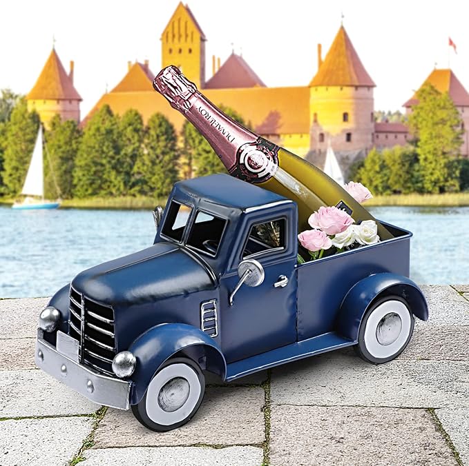 Farmhouse Blue Truck Tabletop Decor, Vintage Car Trucks Decorations for Indoor and Outdoor, Farm Pick-up Shelf Decors, Decorative Desktop Storage