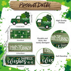 Lineshading 4 Pcs St. Patrick's Day Table Decoration Wooden Shamrocks Truck St Patrick's Day Tiered Tray Decor Irish Table Centerpiece for Saint Patty's Party Farmhouse Home Kitchen Decor
