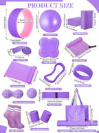17 Pcs Yoga Essential Kit for Women, Pilates Equipment Starter Set for Beginners with Yoga Wheel Ball Blocks Strap Resistance Bands Wrist Rings Socks Towel & Carry Bag for Home Workouts