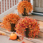 Artificial Fall Flowers for Outdoors, 2PCS Silk Fake Flowers Realistic Daisy Mums UV Resistant Porch Patio Window Yard Decor (Fall Orange)