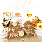 Jetec 2 Pcs Rustic Decorations for Living Room Home Shelf Mantel Entryway Table, Farmhouse Knick Knacks Christian Table Centerpiece Wooden Heart Decor for Dining Room Housewarming Gift(Daisy Style)