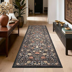 GarveeHome Brown Vintage Floral 2x6 Runner Rug Washable Kitchen Rugs Non Slip Black Boho Long Rug for Hallways Bedroom Entryway Bathroom Mat with Rubber Back