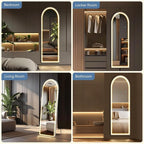 DUMOS Arched LED Full Length Floor Mirror, 63"x20" Full Body Standing Mirror with Lights, 3 Color Lighting, Hanging or Leaning, Wall Mounted, Modern Simple Home Wall Decor, White