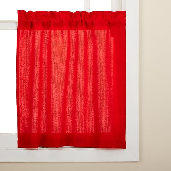Sweet Home Collection Kitchen Window Tier, Swag, or Valance Curtain Treatment in Stylish and Unique Patterns and Designs for All Home Décor 36", Ribcord Red