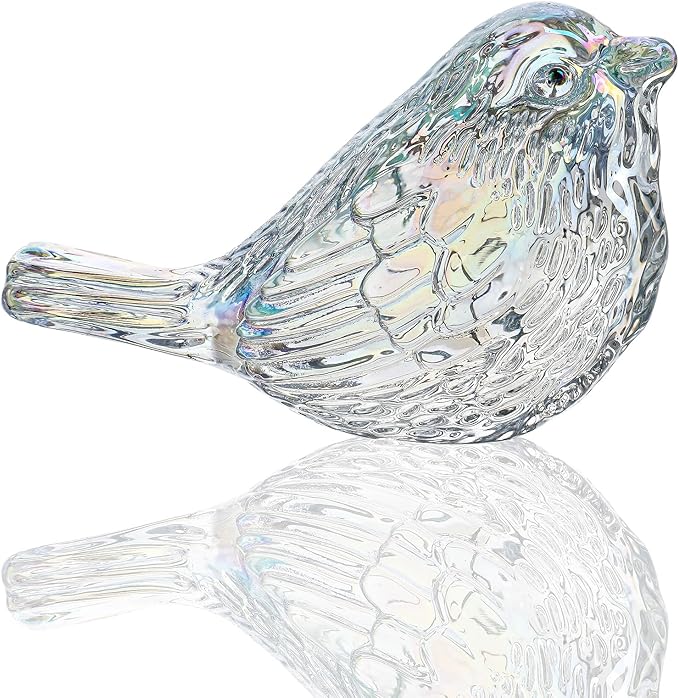 H&D HYALINE & DORA Glass Birds Figurines Handmade Blown Bird Figurine Crystal Glass Animal Collectible Figurine Gifts for Birds Lover (AB Coating)