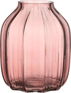 Large Pink Glass Vase for Flowers Ribbed Tall Pink Red Floor Vase 8.0" Decorative Vases for Home Table Centerpieces Flowers Decor and Farmhouse