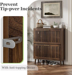 Shoe Cabinet, Shoe Storage Cabinet with Louvered 2 Flip Drawers, Narrow Shoe Cabinet Storage for Entryway, Freestanding Shoe Organizer Cabinet with Golden Handles, Slim Shoe Rack Cabinet (Walnut)
